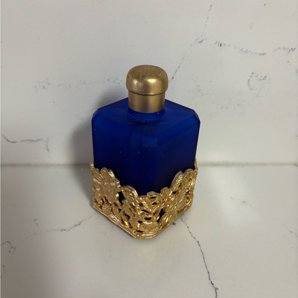 Avon Vintage Cobalt Blue and Gold Perfume Bottle